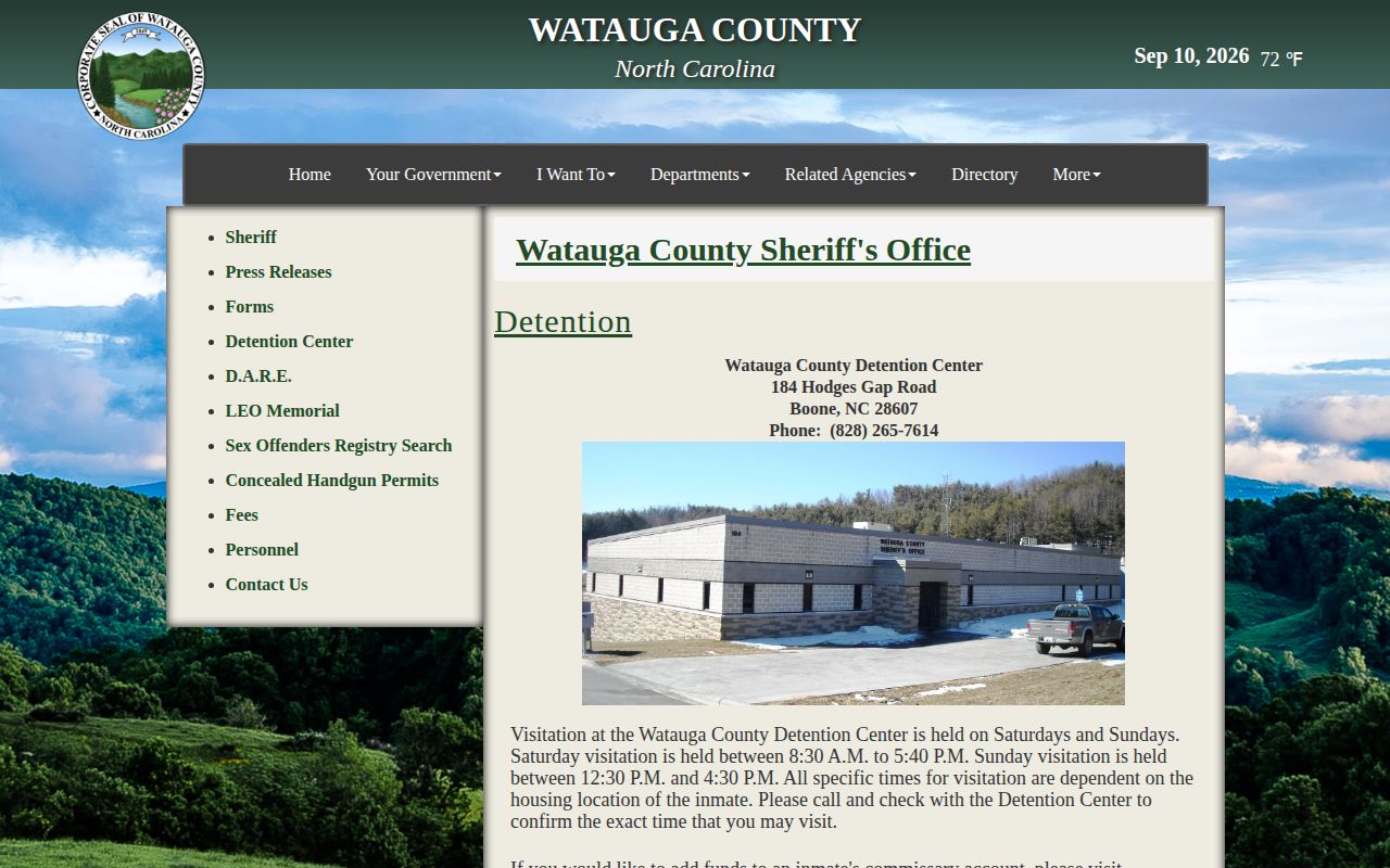 Watauga County Detention Center official arrest custody information page