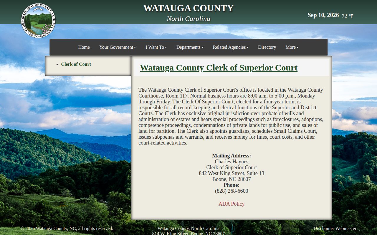 Watauga County court contact for arrest warrant record questions