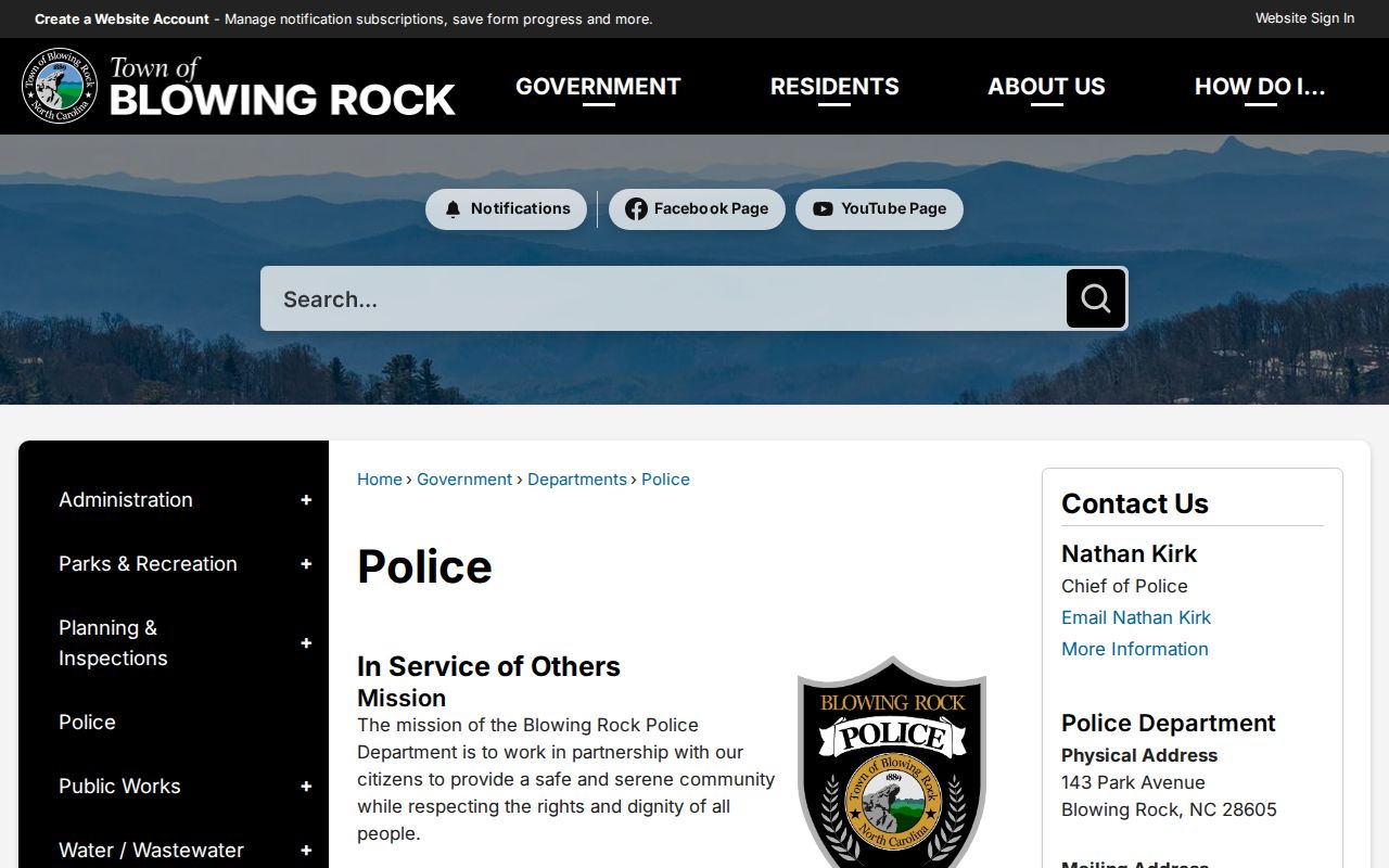 Blowing Rock Police official contact page for recent arrest records in Watauga County